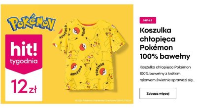 Koszulka chłopięca Pokémon 100% bawełny żółta promocja w Pepco