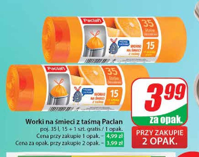 Worki na śmieci z taśmą 35 l pomarańczowe Paclan promocja