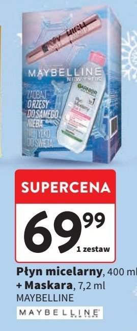 Zestaw w kartonie: płyn micelarny 3w1 garnier 400ml + tusz do rzęs sky high 7.2ml Maybelline zestawy promocja w Intermarche