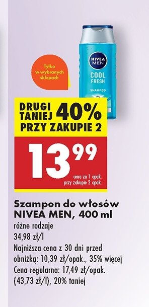 Szampon odświeżający cool fresh Nivea men cool promocja w Biedronka