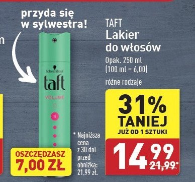 Lakier do włosów ultra strong Taft volume promocja w Aldi