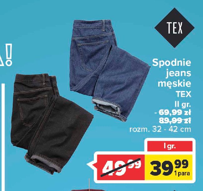 Spodnie męskie jeans gr. ii Tex promocja