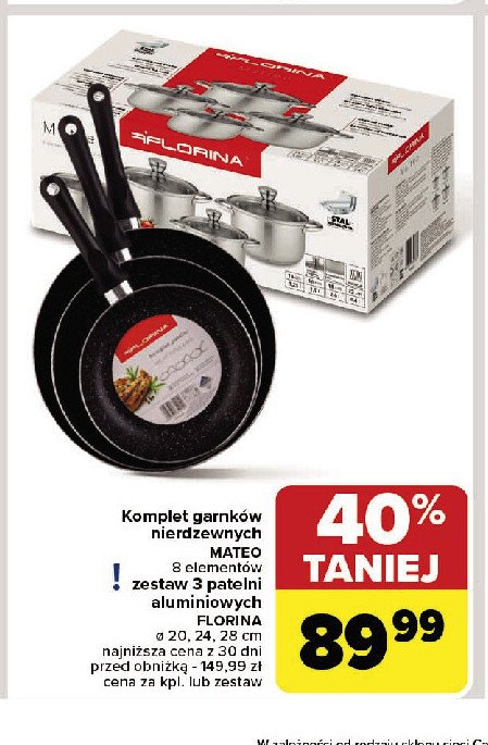 Zestaw patelni aluminiowych 20 +24 + 28 cm Florina (florentyna) promocja w Carrefour Market