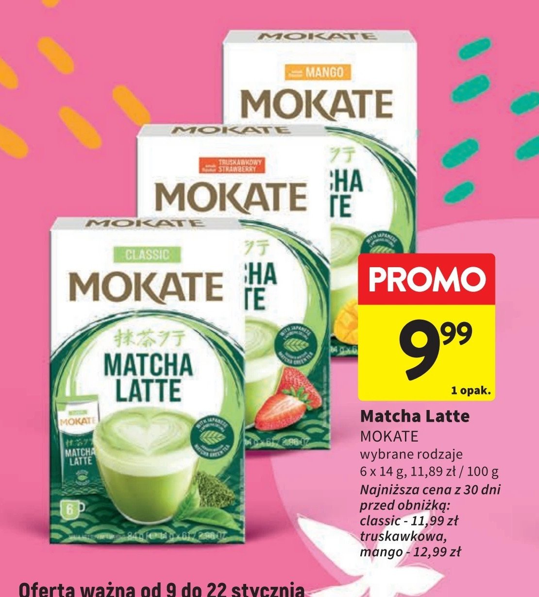 Matcha truskawka Mokate matcha latte promocja w Intermarche