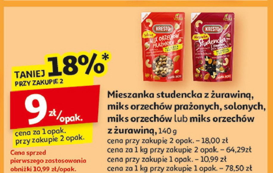 Mieszanka studencka z żurawiną bez rodzynki Kresto promocja w Auchan