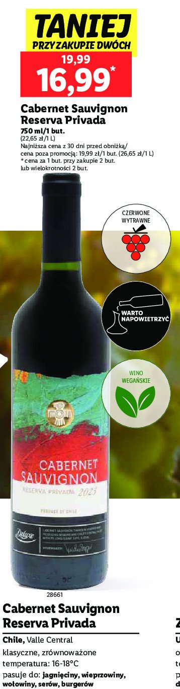 Wino Privada reserva cabernet sauvignon promocja w Lidl