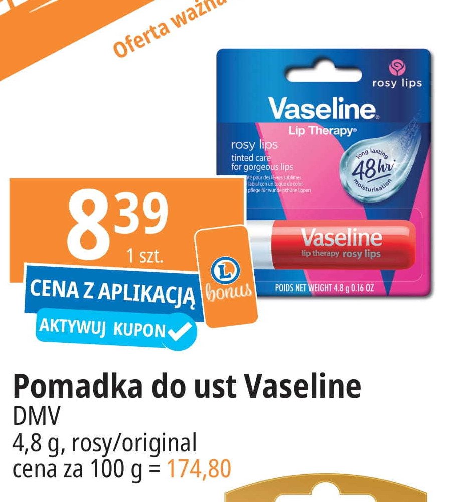 Pomadka do ust rosy Vaseline promocja w Leclerc