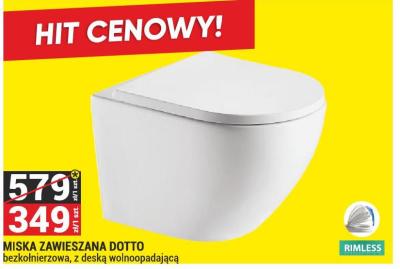 Miska zawieszana DOTTO bezkolnierzowa, z deską wolnoopadającą RIMLESS promocja w Merkury Market