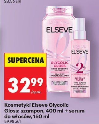 Kosmetyki Elseve Glycolic Gloss: szampon, 200 ml + serum do włosów, 150 ml promocja w Biedronka