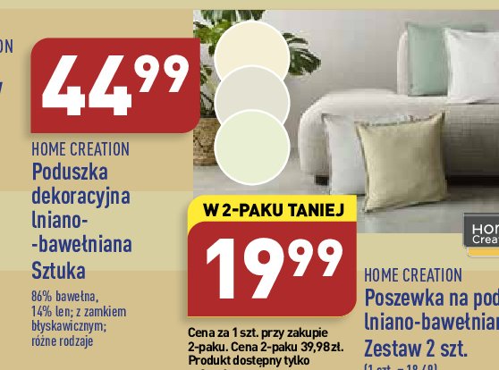 Poduszka dekoracyjna lniano-bawełniana Home creation promocje