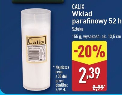 Wkład parafinowy do znicza 52 h Calix promocja w Aldi