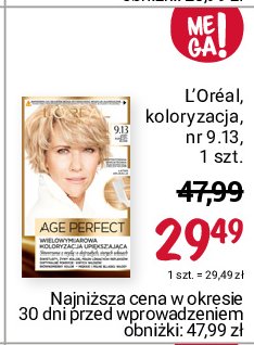 Farba koloryzująca 9.13 jasny popierlaty blond L'oreal age perfect promocja