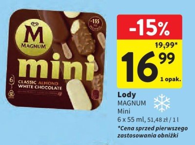 Lody MAGNUM Mini wybrane rodzaje promocja w Intermarche