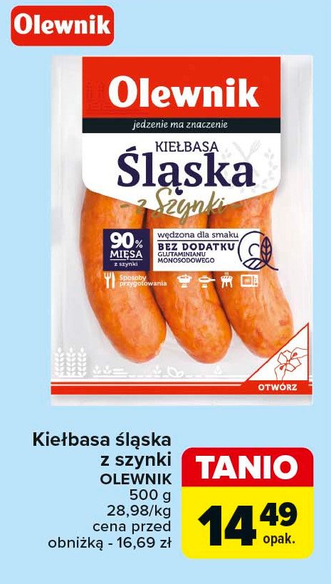 Kiełbasa śląska z szynki Olewnik promocja w Carrefour Market