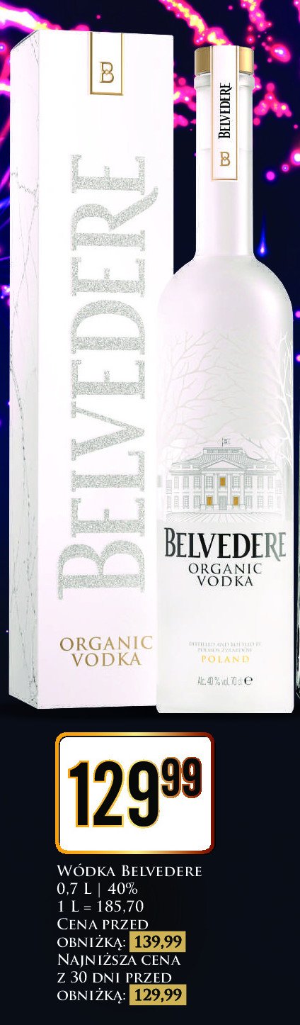 Wódka karton Belvedere organic promocja