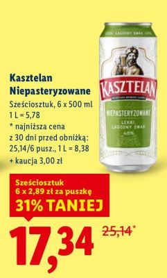 Piwo Kasztelan niepasteryzowane promocja w Lidl