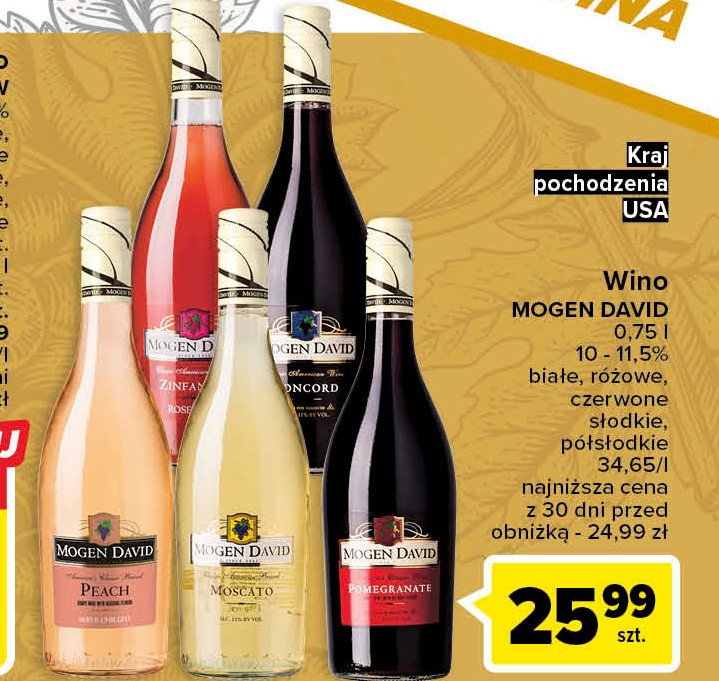 Wino MOGEN DAVID PEACH promocja