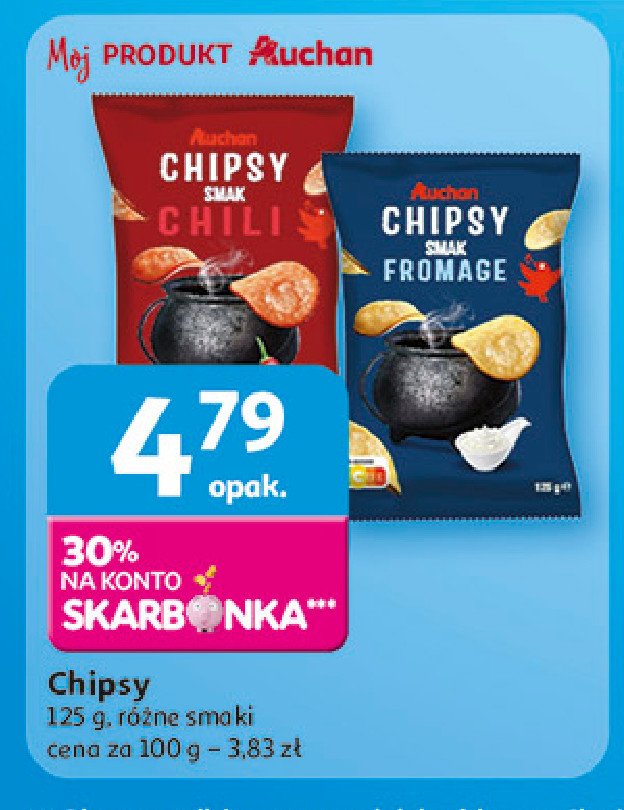 Chipsy fromage Auchan różnorodne (logo czerwone) promocja w Auchan