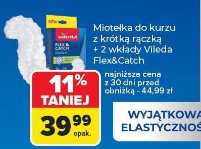 Miotełka do kurzu z krótką rączką + 2 wkłady Vileda Flex&Catch najniższa cena z 30 dni przed obniżką - 44,99 zł promocja w Carrefour