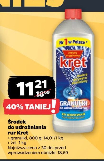 Granulki do udrożniania rur Kret promocja w Netto