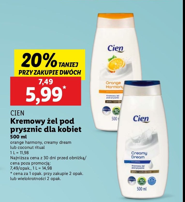 Perłowy żel pod prysznic creamy dream Cien promocja w Lidl