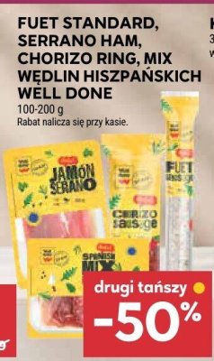 Wędliny Fuet Standard, Serrano Ham, Chorizo Ring, Mix Wędlin Hiszpanskich Well Done promocja w Stokrotka