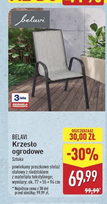 Krzesło ogrodowe 77 x 55 x 94 cm BELAVI promocja w Aldi