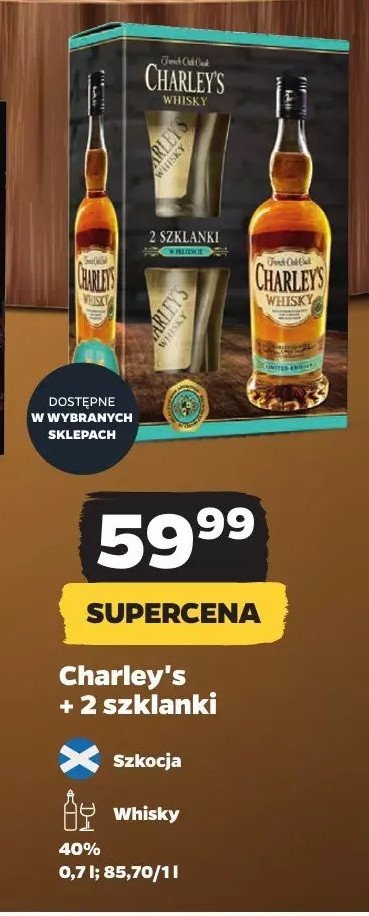 Whisky + 2 szklanki CHARLEY'S ORIGINAL promocja w Netto