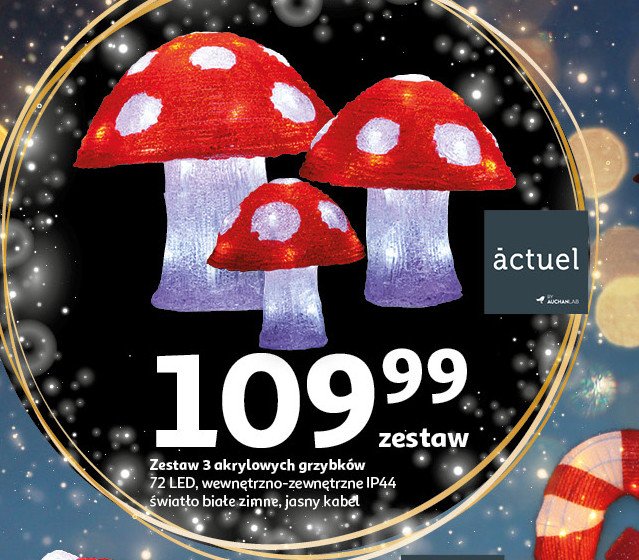 Grzybki akrylowe 72 led Actuel promocja w Auchan