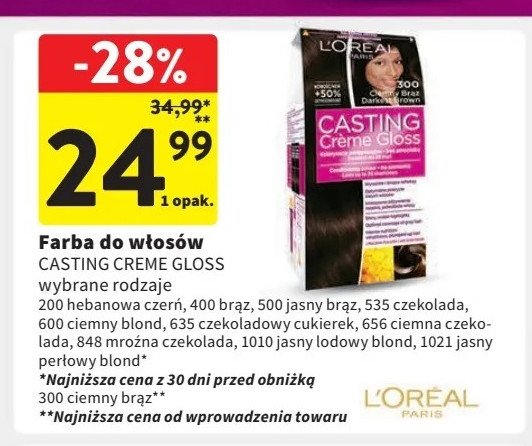 Farba do włosów 400 brąz L'oreal casting creme gloss promocja w Intermarche