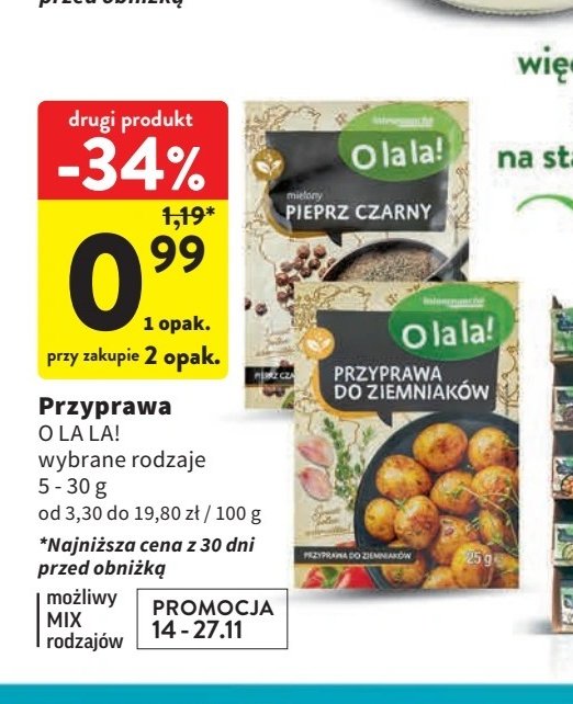 Pieprz czarny mielony O la la! promocja w Intermarche