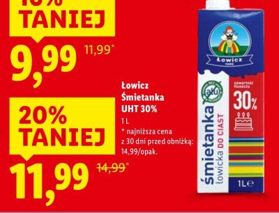 Śmietanka UHT 30% promocja w Lidl