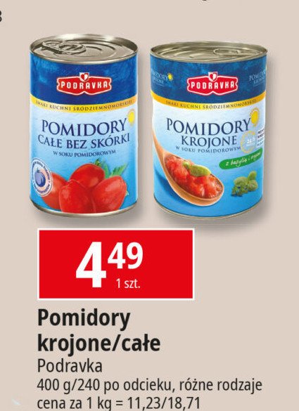 Pomidory krojone z bazylią i oregano Podravka promocja