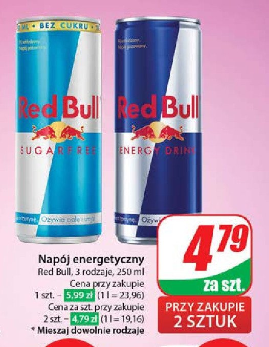 Napój energetyczny bez cukru Red bull promocja w Dino