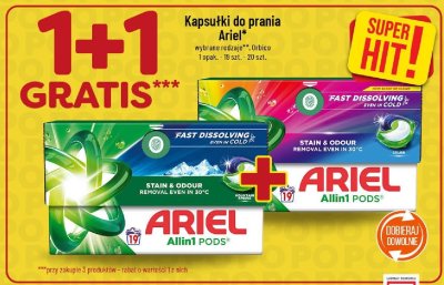 Kapsułki do prania Ariel Allin1 PODS 1+1 gratis promocja w POLOmarket