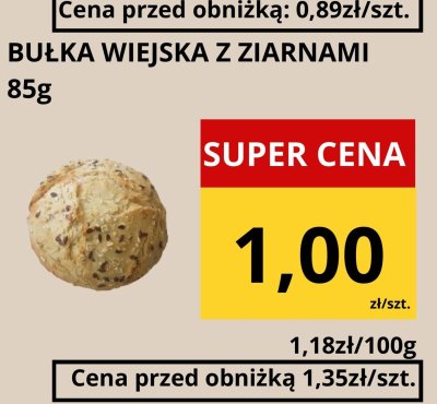 Bułka wiejska z ziarnami 85g promocja w Supeco