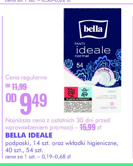 Wkładki higieniczne regular Bella panty ideale promocja