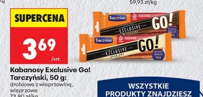 Kabanosy Exclusive Go! Tarczyński, drobiowe z wieprzowiną, wieprzowe promocja w Biedronka