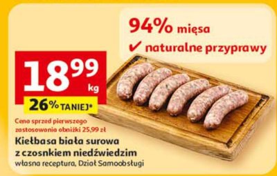 Kiełbasa biała surowa z czosnkiem niedźwiedzim promocja w Auchan