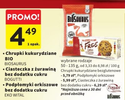 Ciasteczka z żurawiną bez dodatku cukru Bogutti promocja w Intermarche
