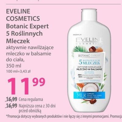 Mleczko EVELINE COSMETICS Botanic Expert 5 Roślinnych Mleczek aktywnie nawilżające mleczko w balsamie do ciała promocja w Hebe