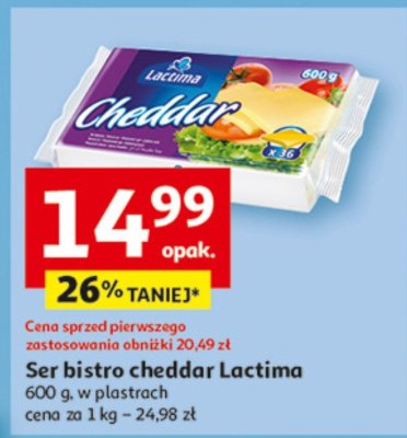 Ser bistro cheddar Lactima promocja w Auchan