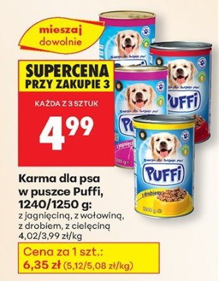 Karma dla psa w puszkach Puffi, 1240/1250 g promocja w Biedronka
