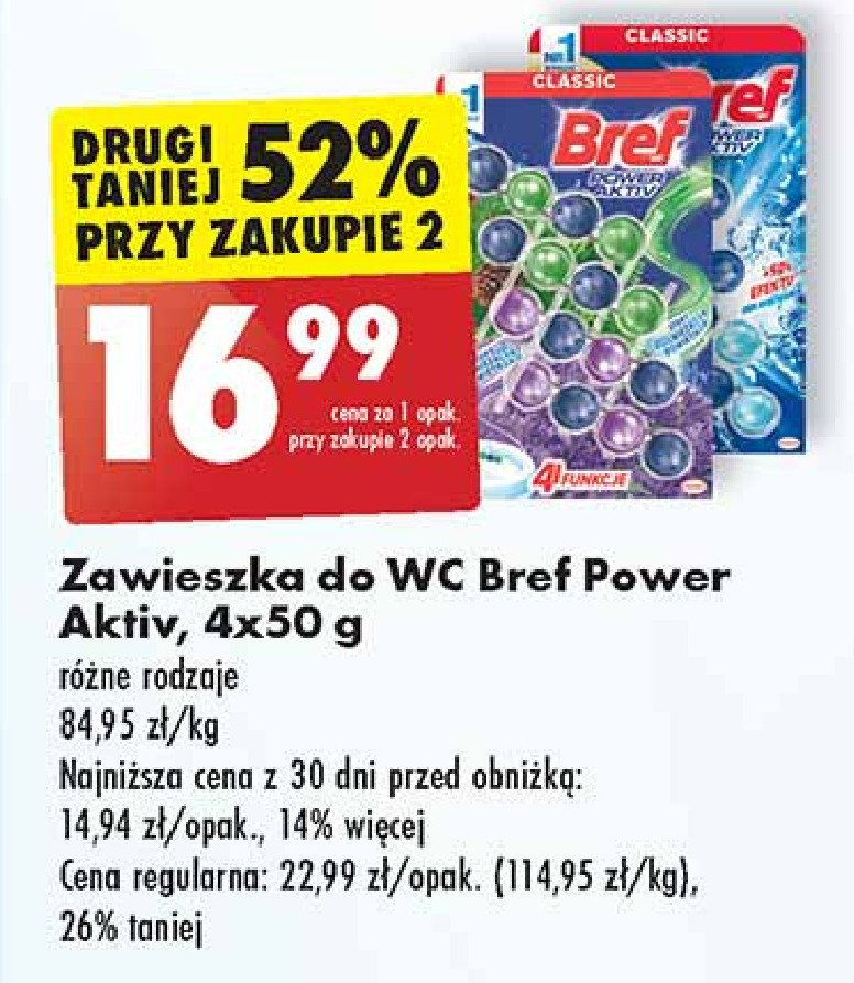 Kostka do wc lemon + ocean Bref power aktiv promocja