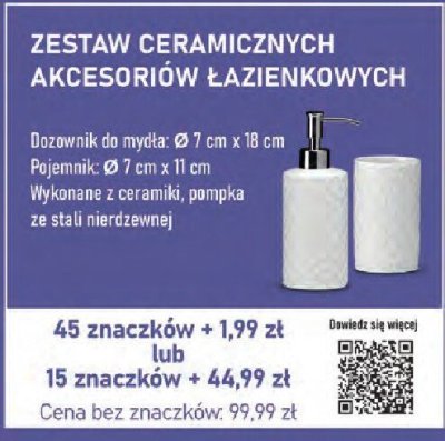 Zestaw ceramicznych akcesoriów łazienkowych - dozownik do mydła i pojemnik promocja w Stokrotka