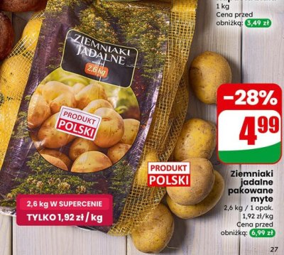 Ziemniaki jadalne pakowane myte promocja w Dino