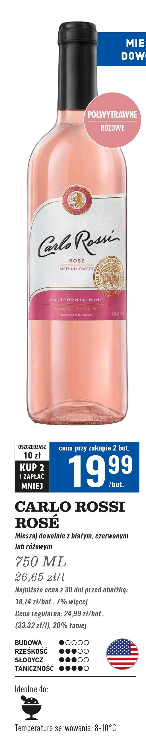 Wino Carlo rossi rose promocja w Biedronka