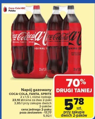 Napój gazowany 2 x 1,5 l różne rodzaje promocja w Carrefour