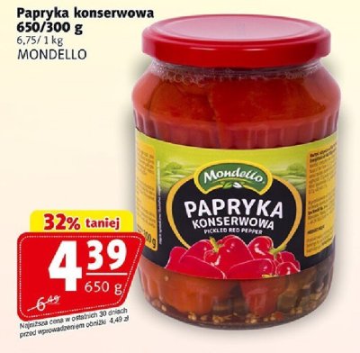 Papryka konserwowa 650/300g MONDELLO promocja w Prim Market