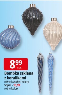 Bombka szklana z koralikami różne kształty i kolory Sopel - 15,99 różne kolory promocja w Leclerc
